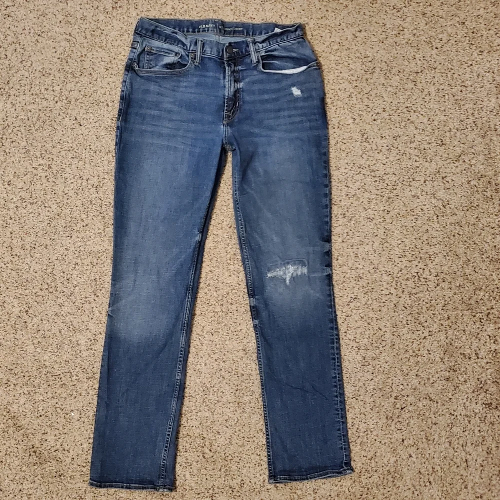 Old Navy Straight Droit Stretch Light Distressed Blue Denim Jeans